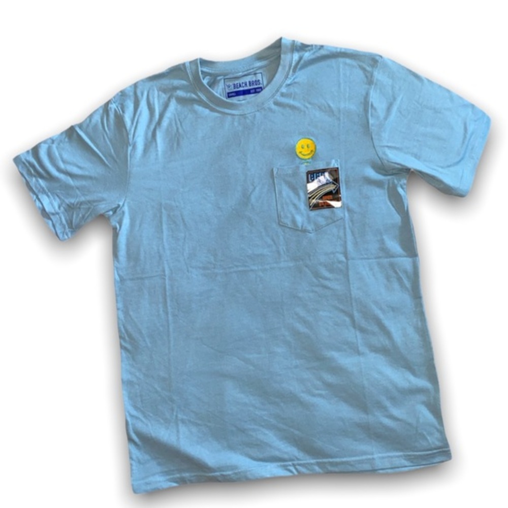 🆕 BEACH BROS Men’s Baby Blue Smiley Faces Tee Size Small